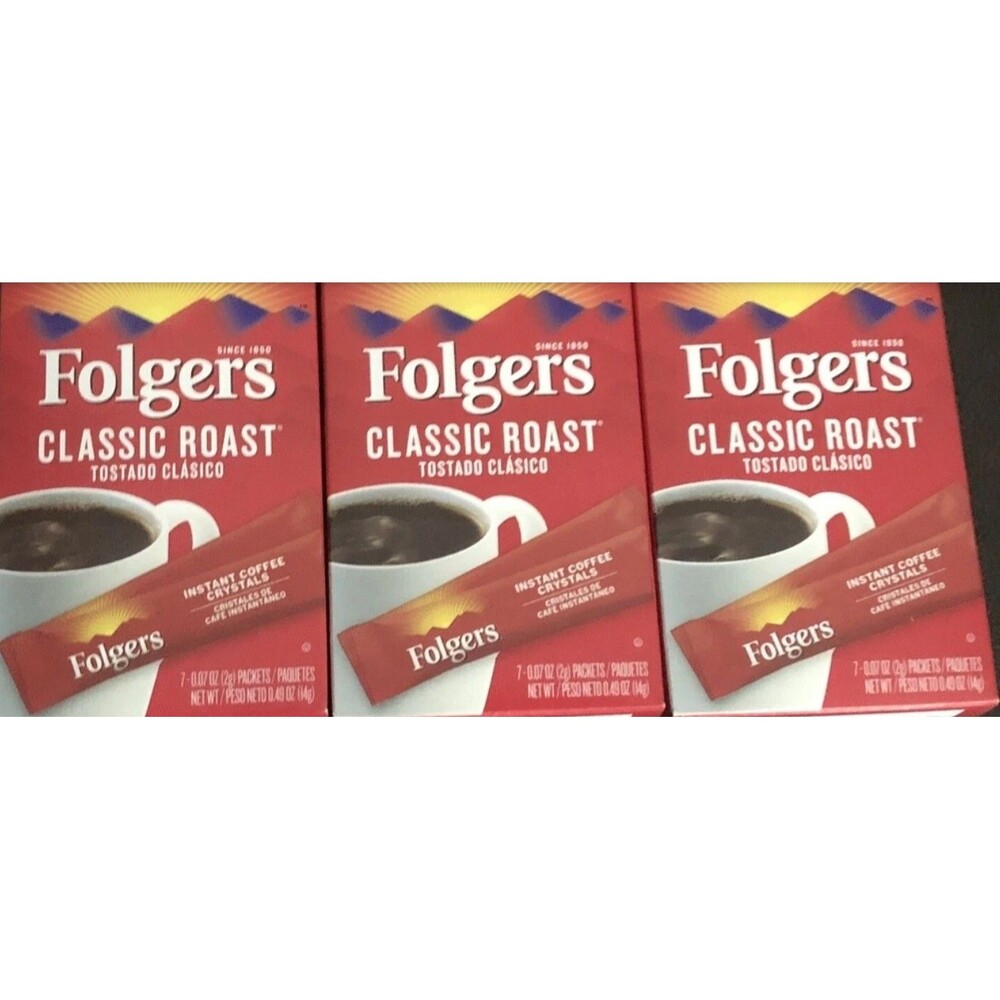 Folgers Instant Coffee Packets Classic Roast 7 Sticks Each Lot of 3 Single Serve